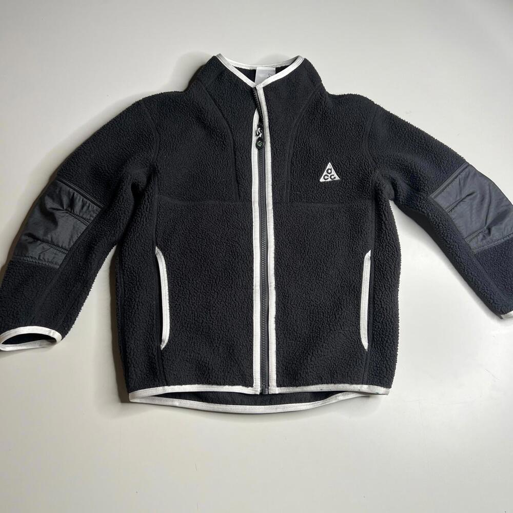 Nike ACG‎ Therma-Fit Fleece Jacket Black White Trim Compass Zip Kids S